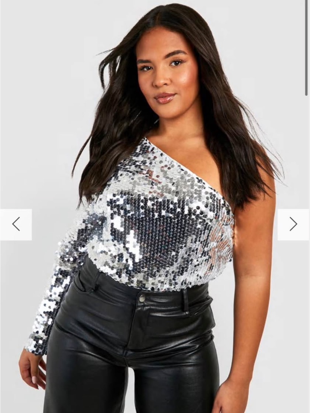 Silver Sequin One-Shoulder Bodysuit Top - Women's Sparkle Party